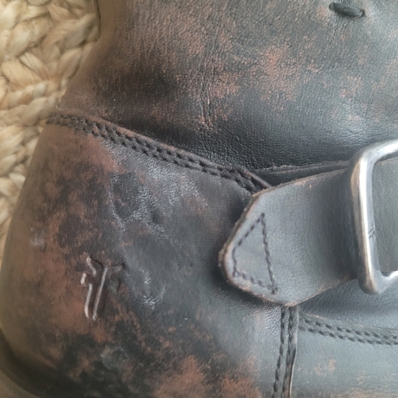 Frye Veronica Brown Distress Leather Ankle Boot with Buckle Size 7 Grunge Biker - Picture 5 of 7